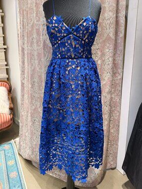 Self-Portrait Blue Lace Azalea Midi Dress Size 10